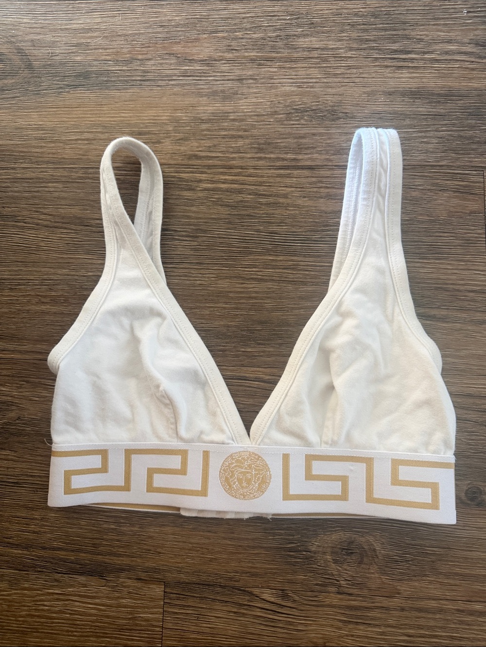 Versace White Bralette with Gold Greek Key Band